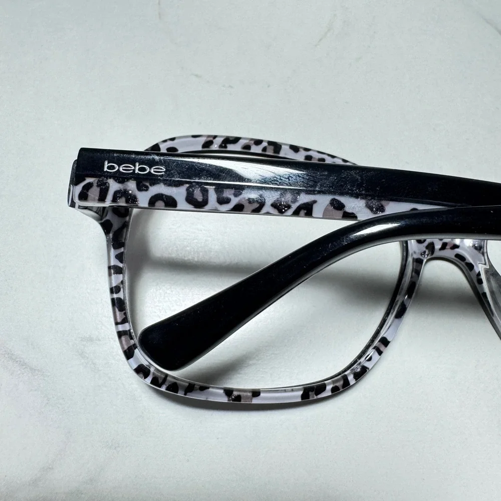 Bebe Exotic BB7075 Jet Black Grey Leopard Print Square Eyeglasses Frames 130